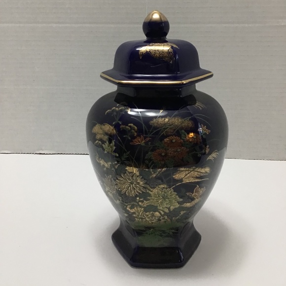 Asian Ginger Jar Accents Vintage Cobalt Blue Ginger Jar Flowers
